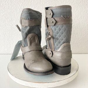 NEW Lane Boots Womens Gray Leather Canvas Mid-Calf Western Moto Style Zip Size 8